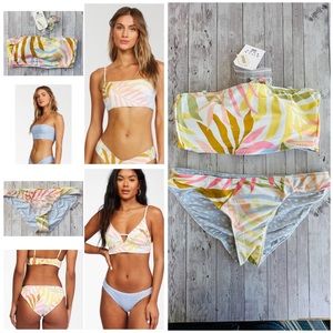 Billabong Pastel Leaf Print Bandeau Bikini - Pink, Yellow, Green, Blue